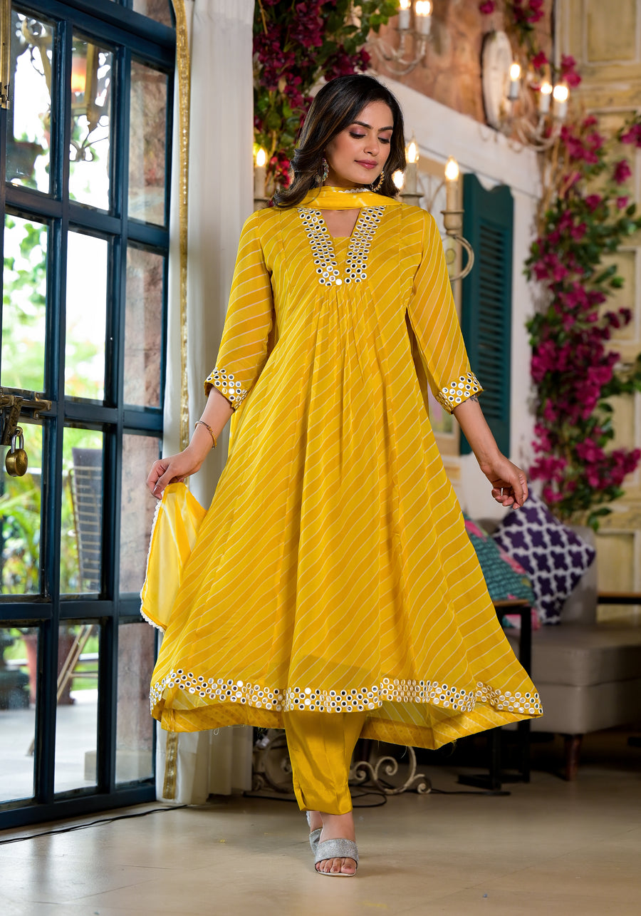 Mustard yellow lehariya suit set