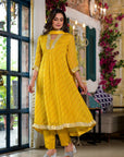 Mustard yellow lehariya suit set