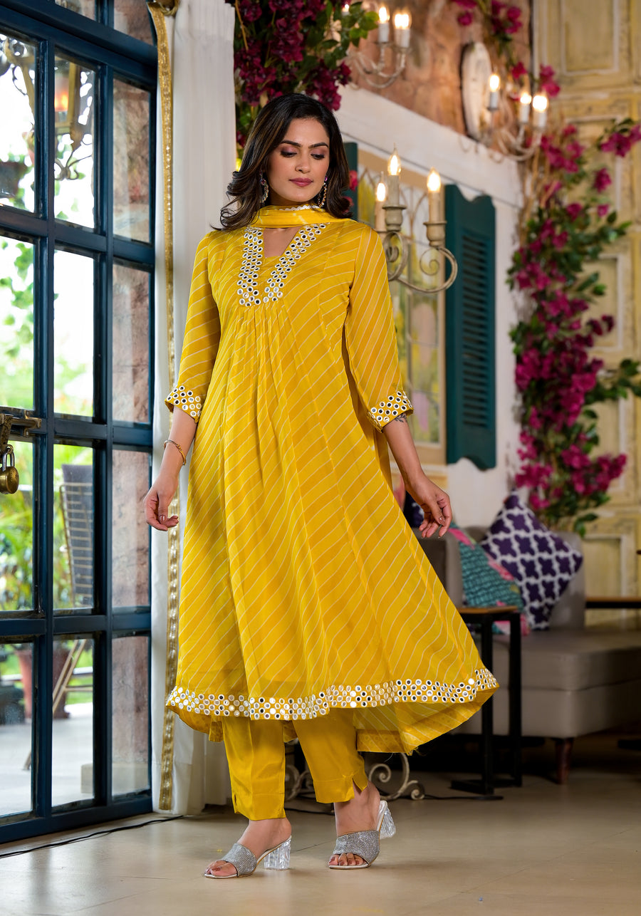 Mustard yellow lehariya suit set