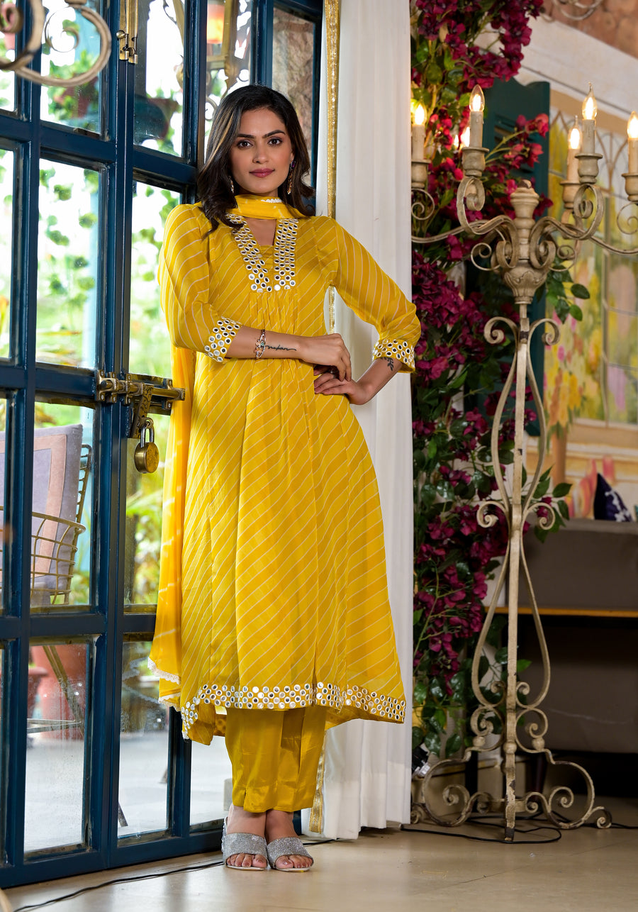 Mustard yellow lehariya suit set