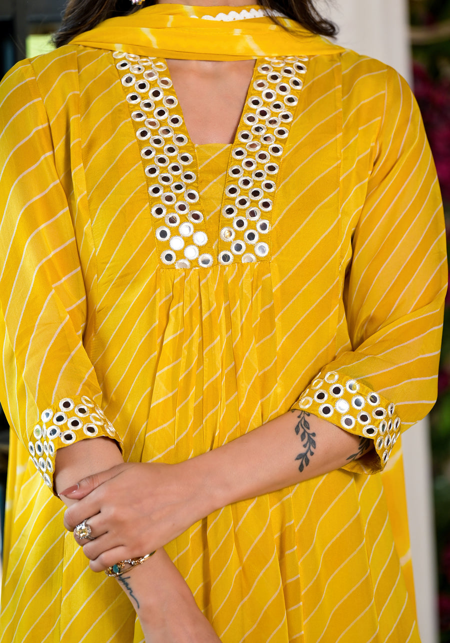 Mustard yellow lehariya suit set