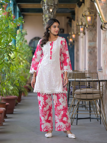 Pink shiffli floral co-ord set