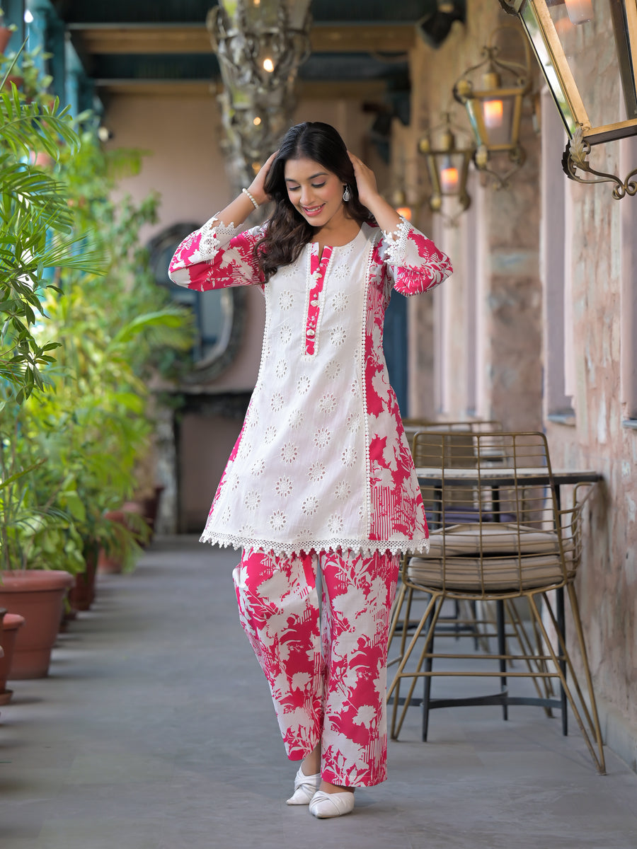 Pink shiffli floral co-ord set