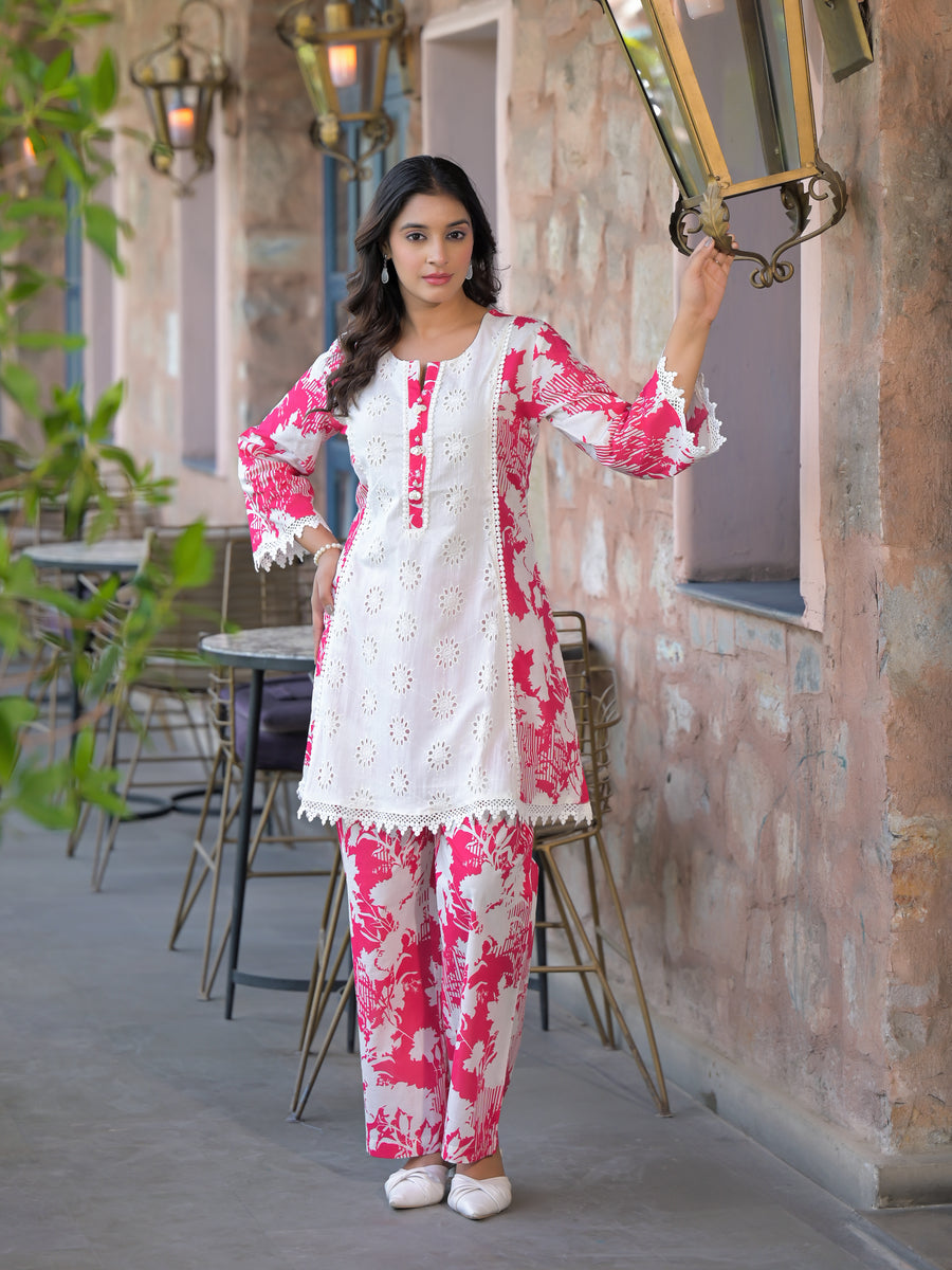Pink shiffli floral co-ord set