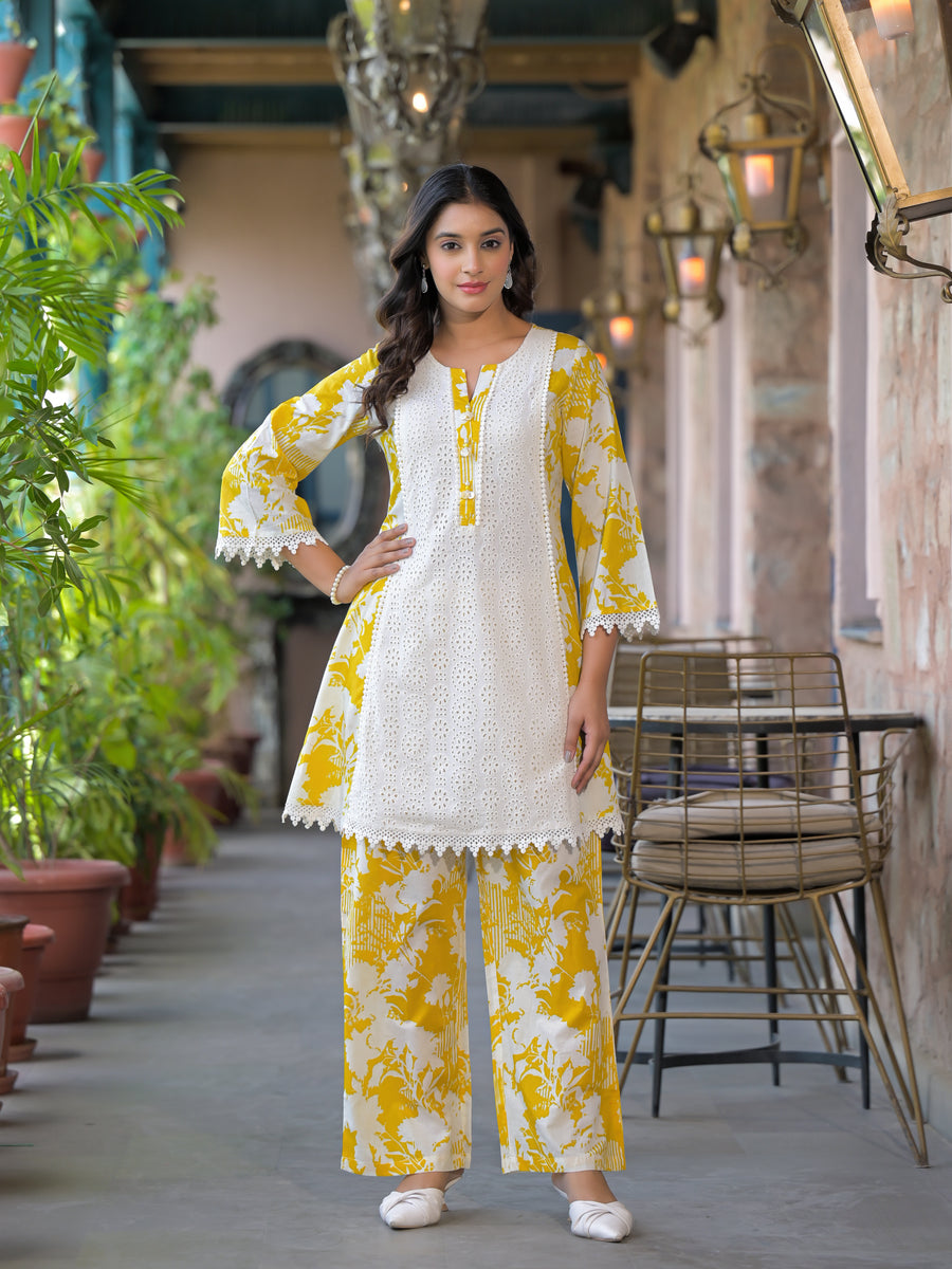Mustard shiffli floral co-ord set
