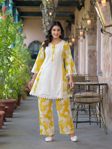 Mustard shiffli floral co-ord set