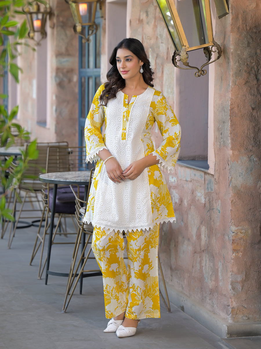 Mustard shiffli floral co-ord set