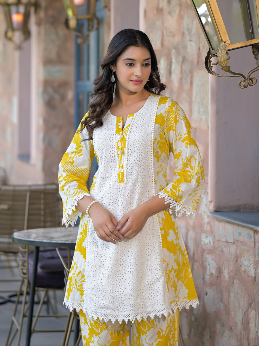 Mustard shiffli floral co-ord set