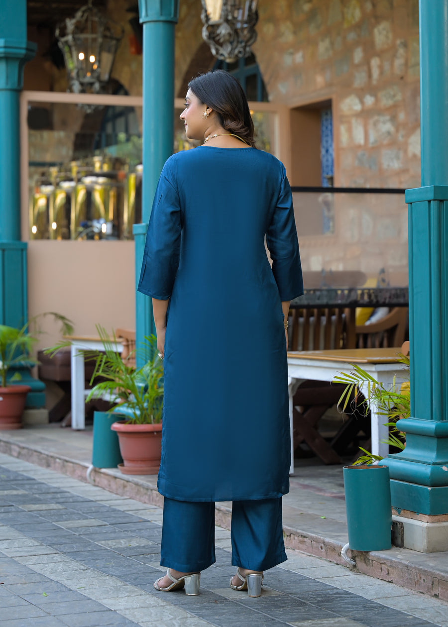 Navy blue kalamkaari suit set