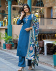 Navy blue kalamkaari suit set