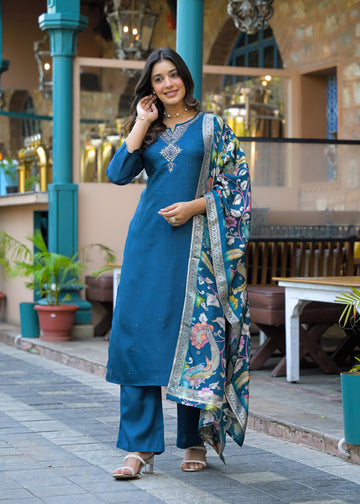 Navy blue kalamkaari suit set