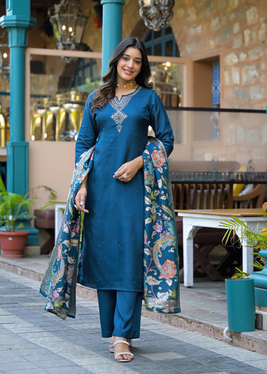 Navy blue kalamkaari suit set