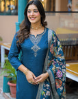 Navy blue kalamkaari suit set