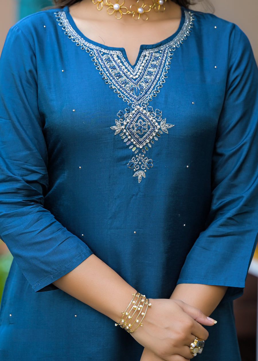 Navy blue kalamkaari suit set