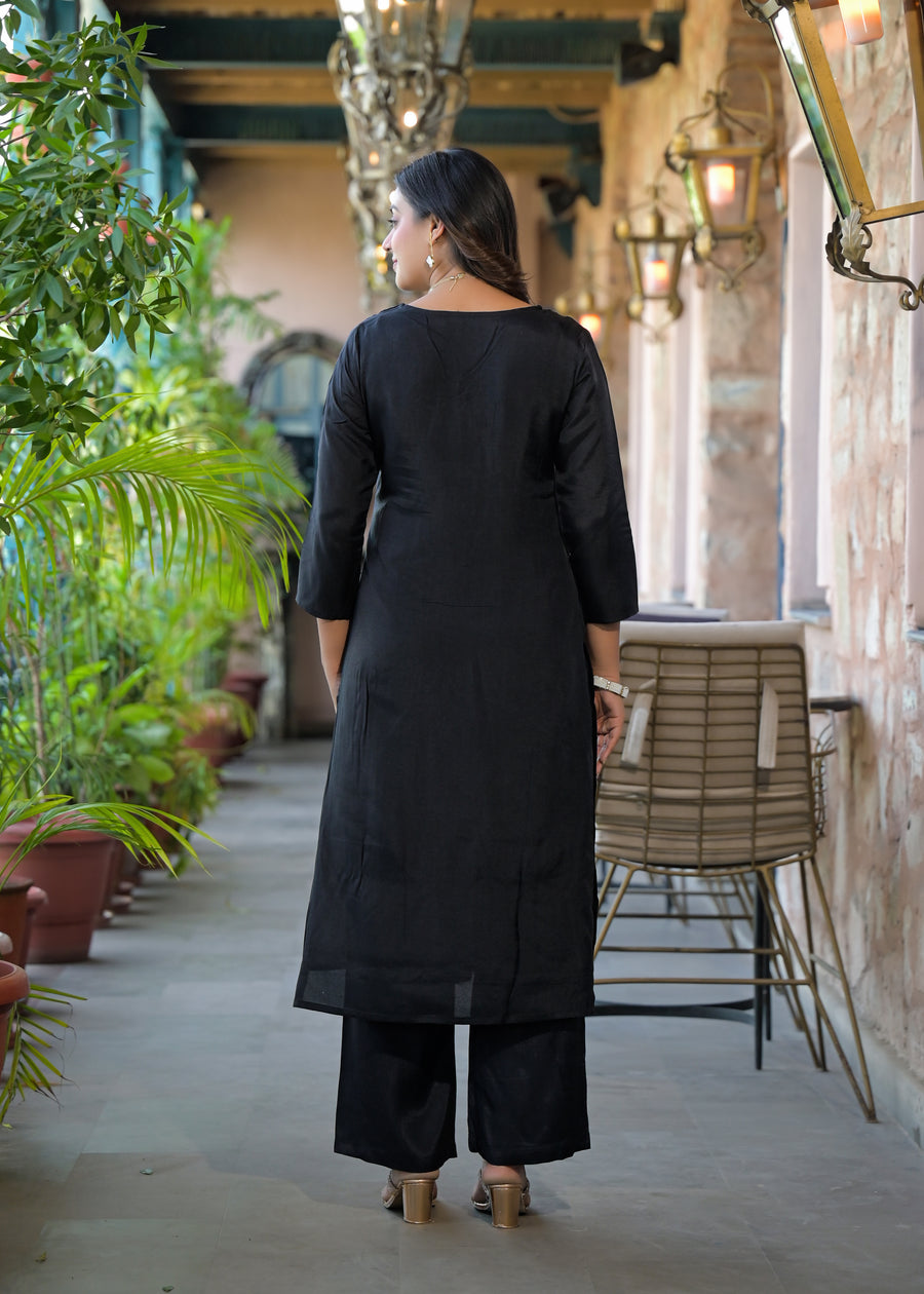Black kalamkaari sui set