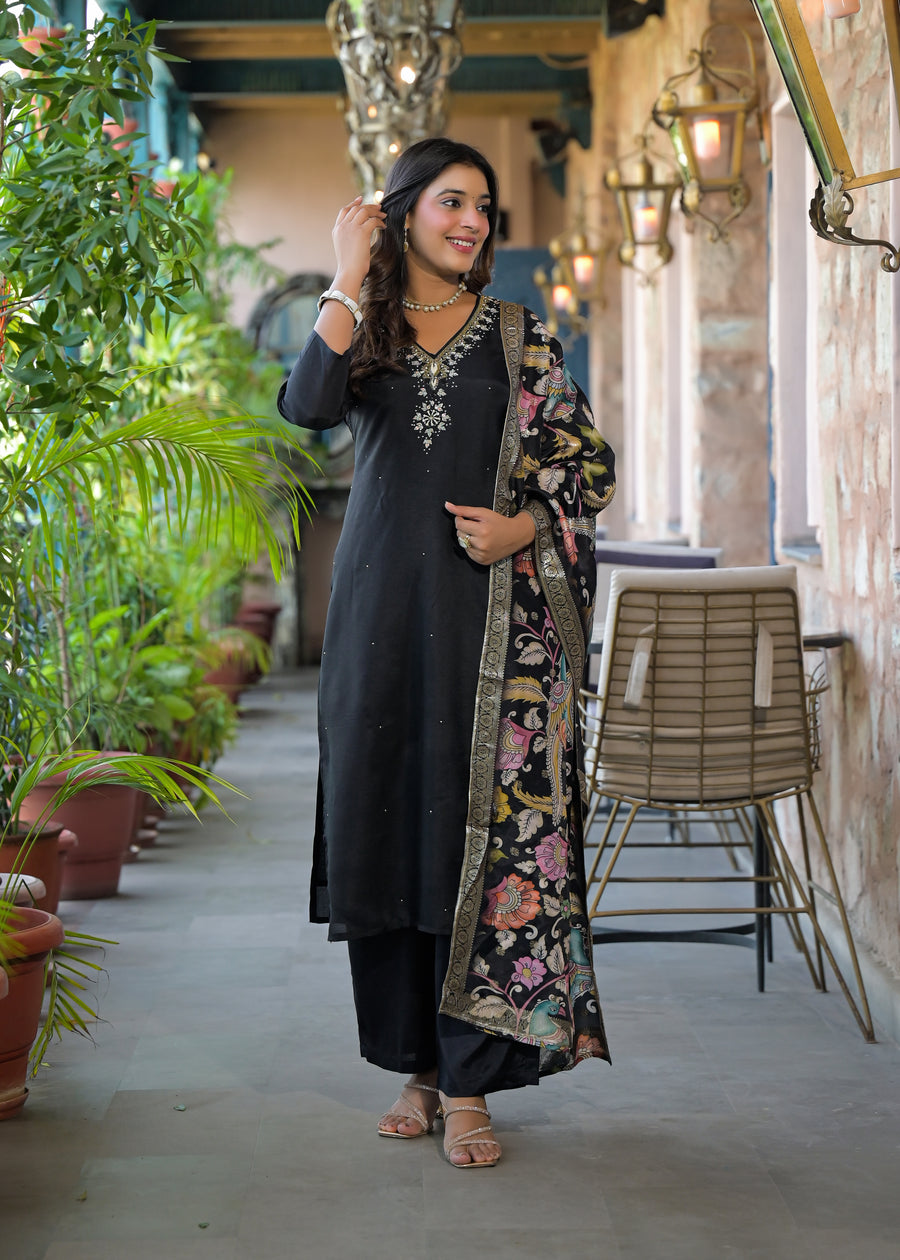 Black kalamkaari sui set