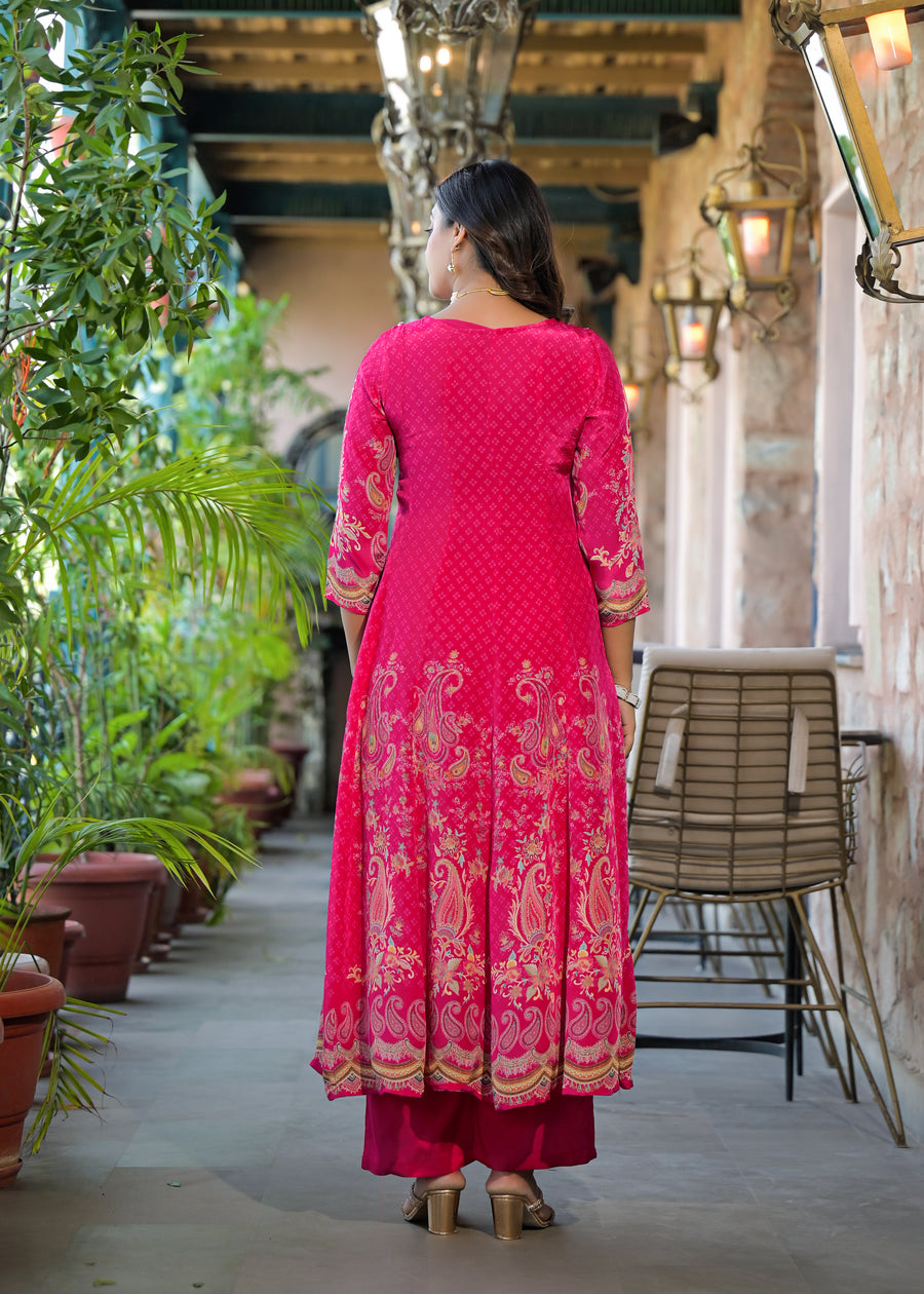 Pink floral anarkali suit set