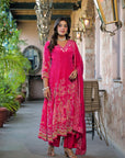 Pink floral anarkali suit set