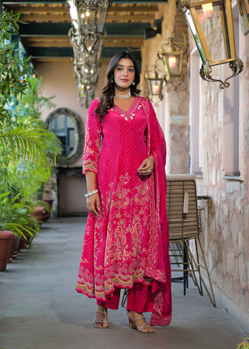 Pink floral anarkali suit set