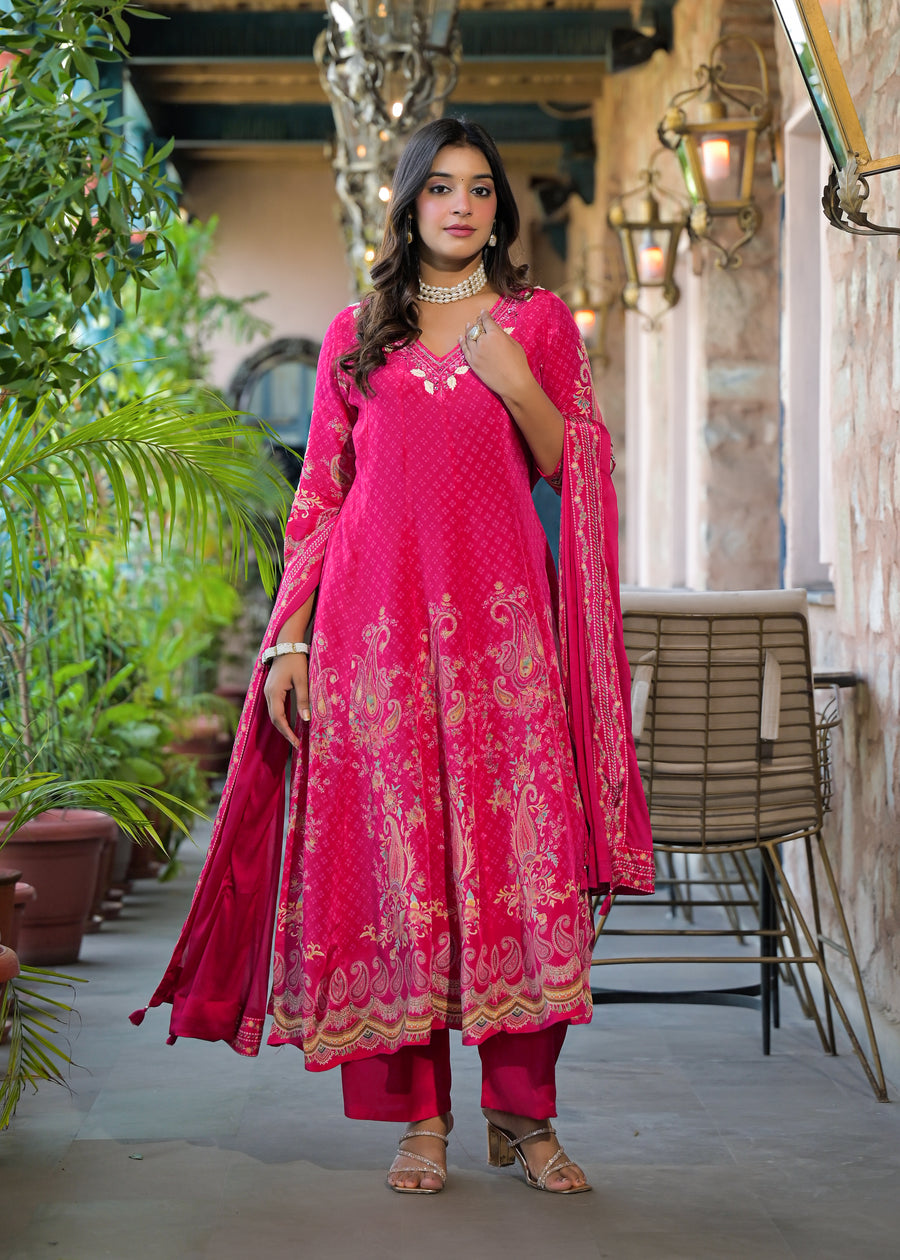 Pink floral anarkali suit set