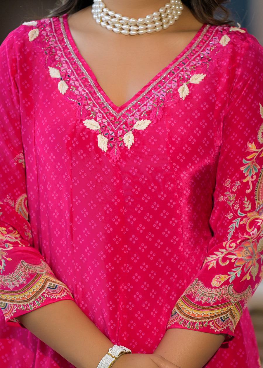 Pink floral anarkali suit set