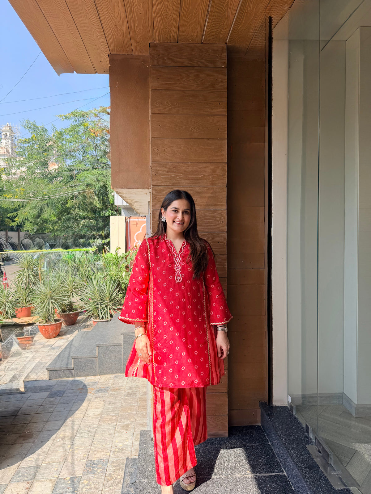 Laal Gul Strips Co-ord Set