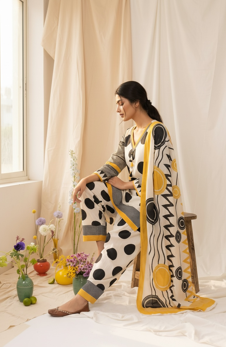 Yellow Polka farshi Suit Set