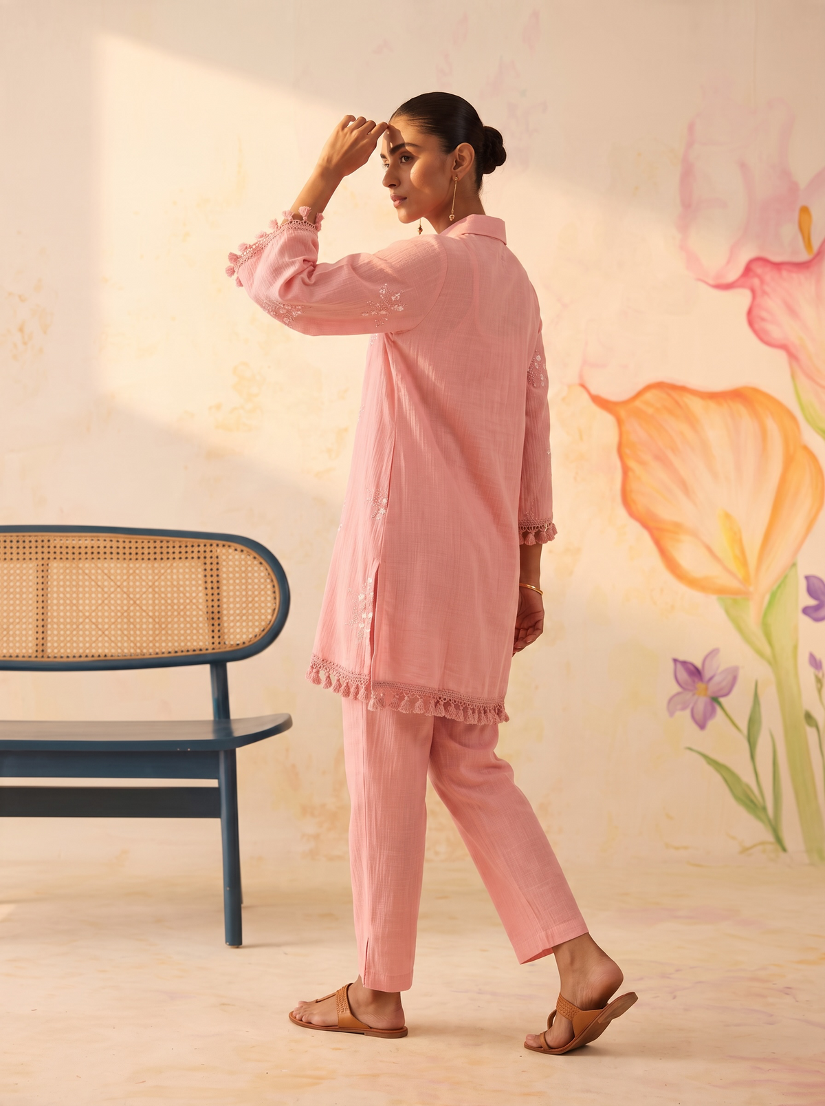 Blush Pink Floral Embroidered Co-Ord Set