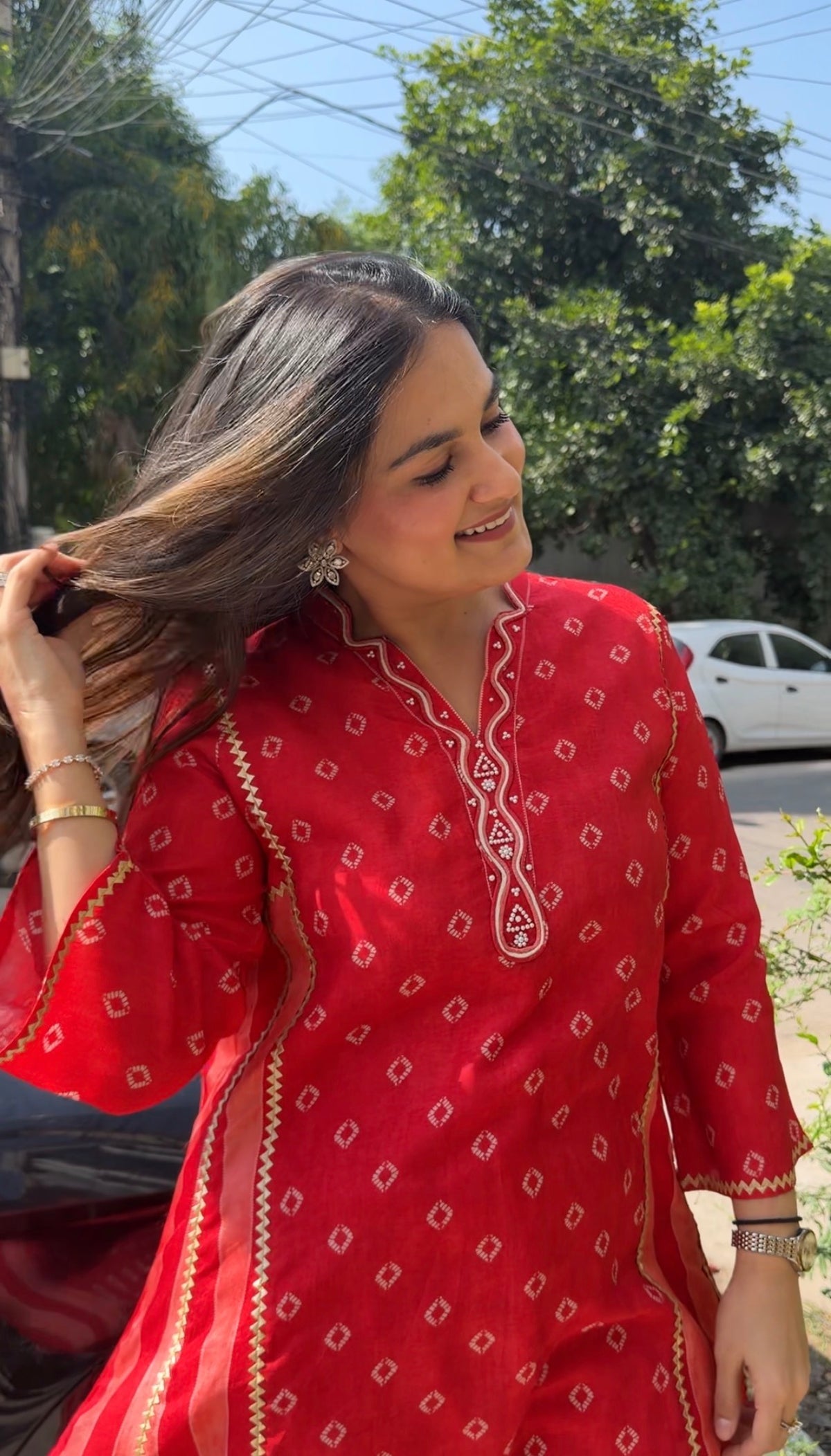Laal Gul Strips Co-ord Set