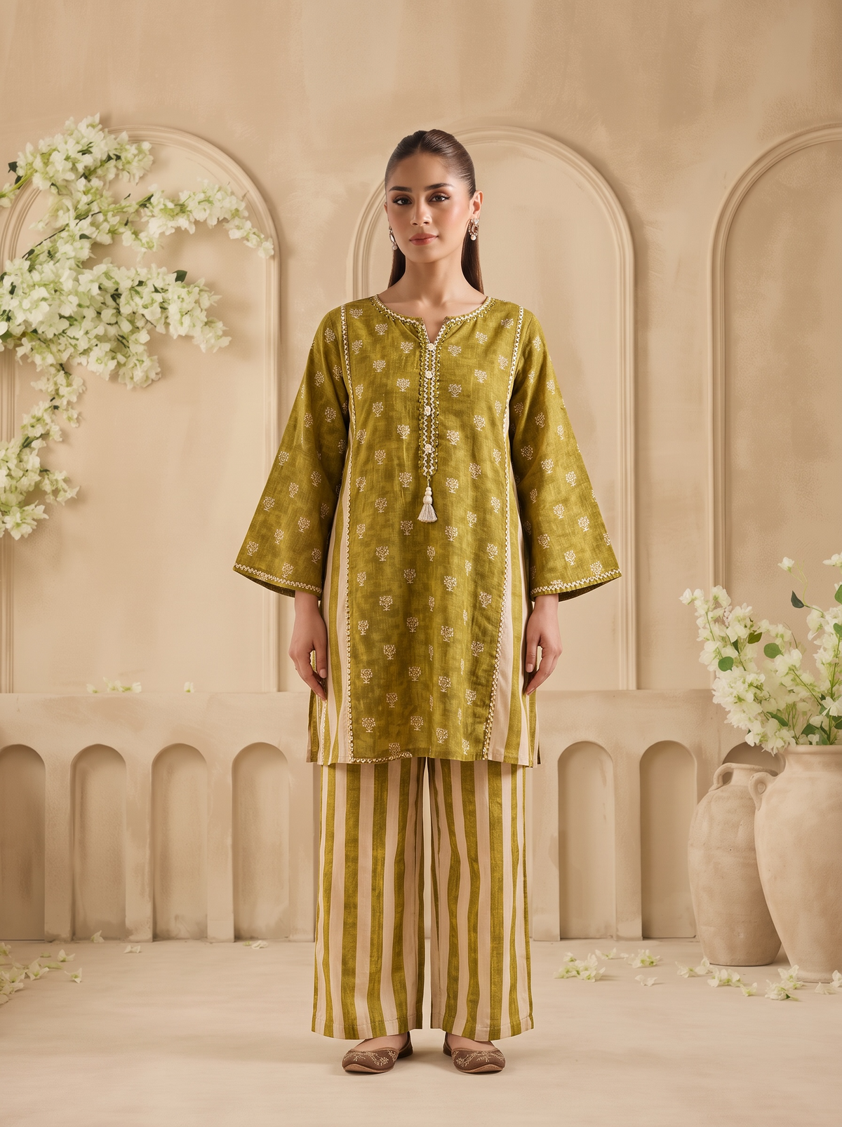 Meher Olive Boota Co-ord Set