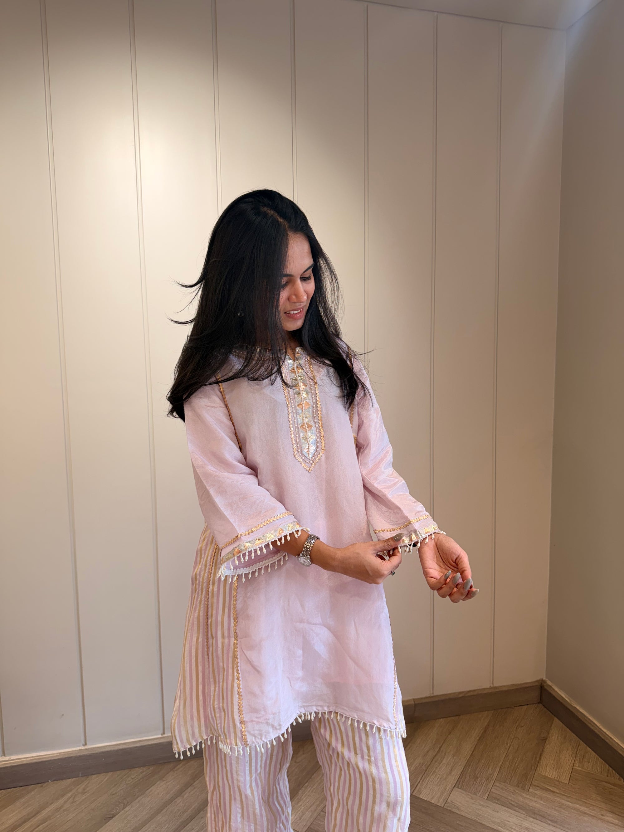 Rose Desi Gota strips Co-ord set