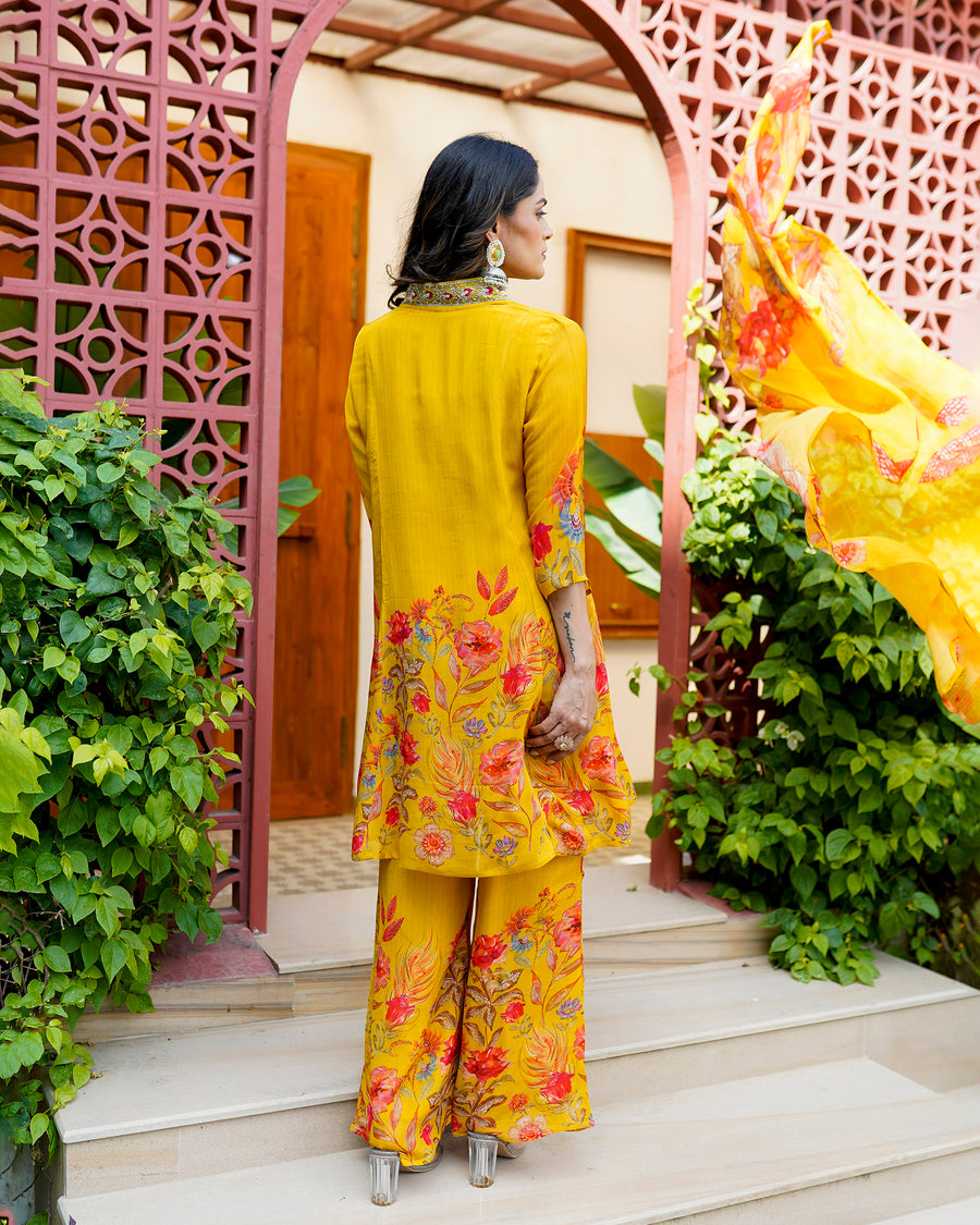 Yellow misty floral suit set