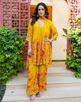 Yellow misty floral suit set