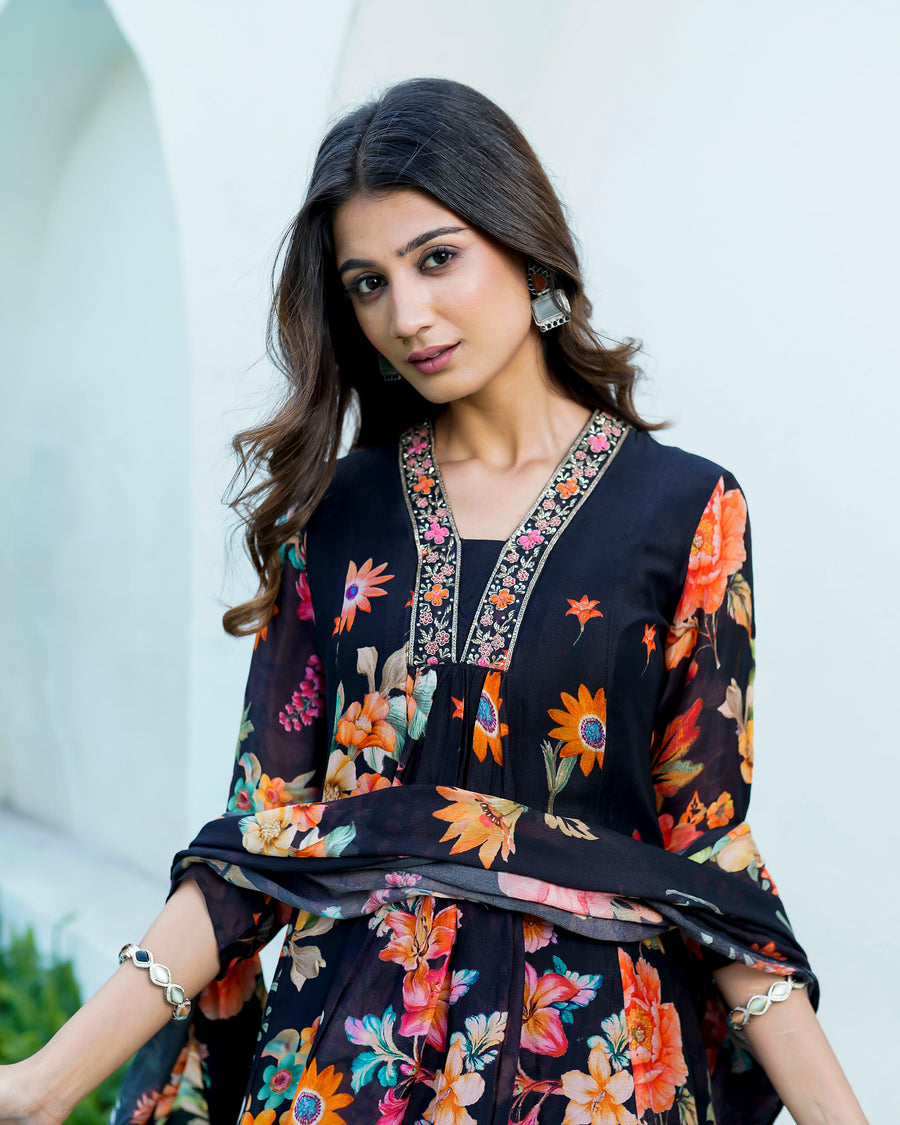 Midnight black floral suit set