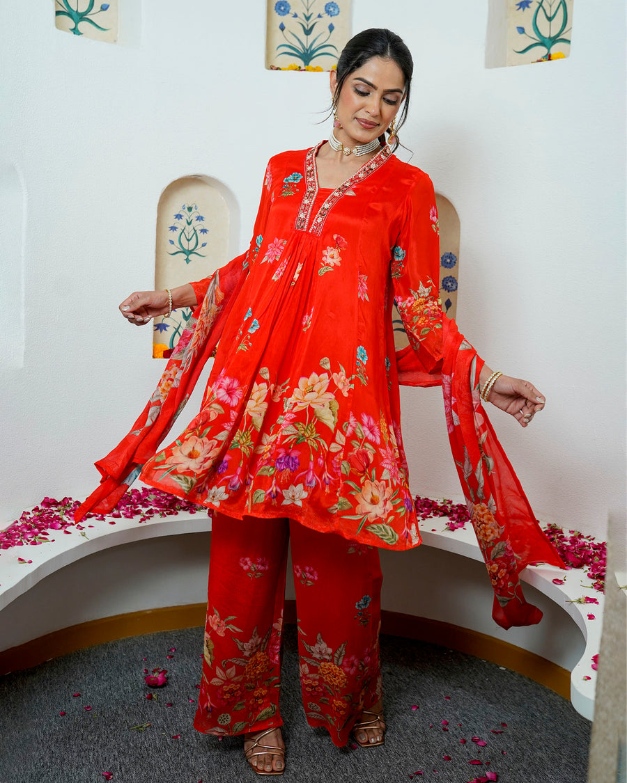 Candy Red floral suit set