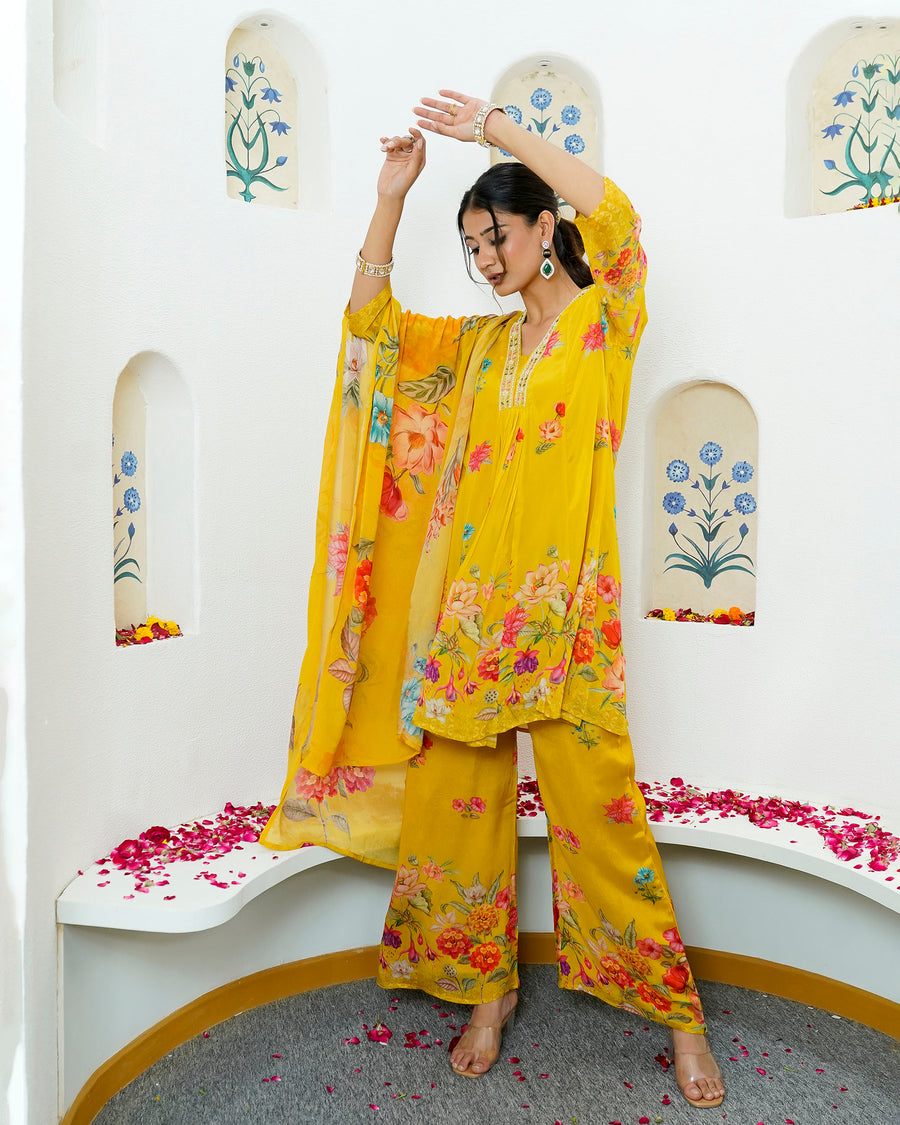 Yellow mellow floral suit set