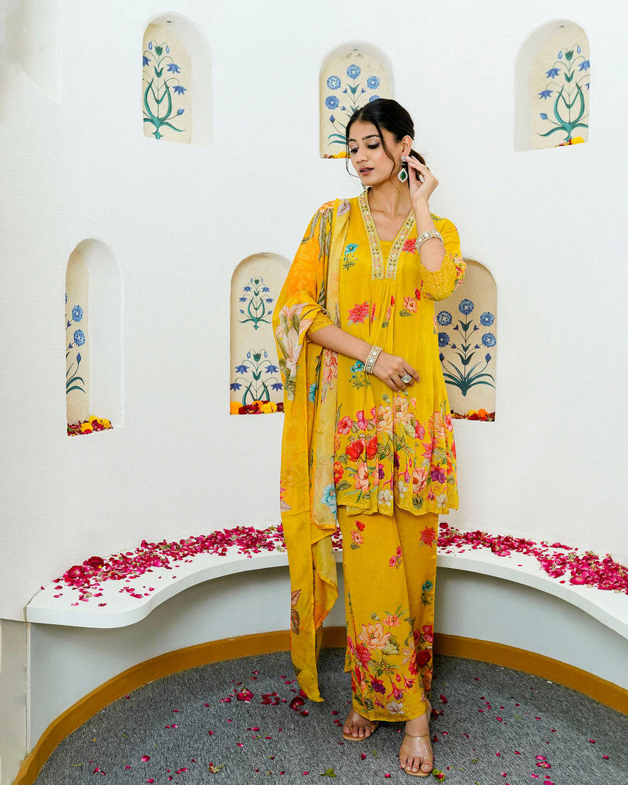 Yellow mellow floral suit set