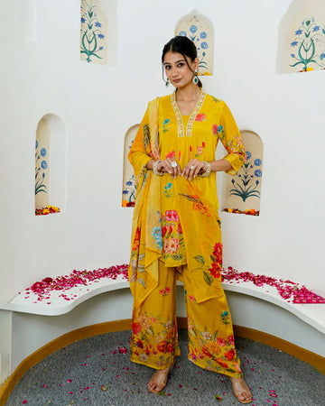 Yellow mellow floral suit set