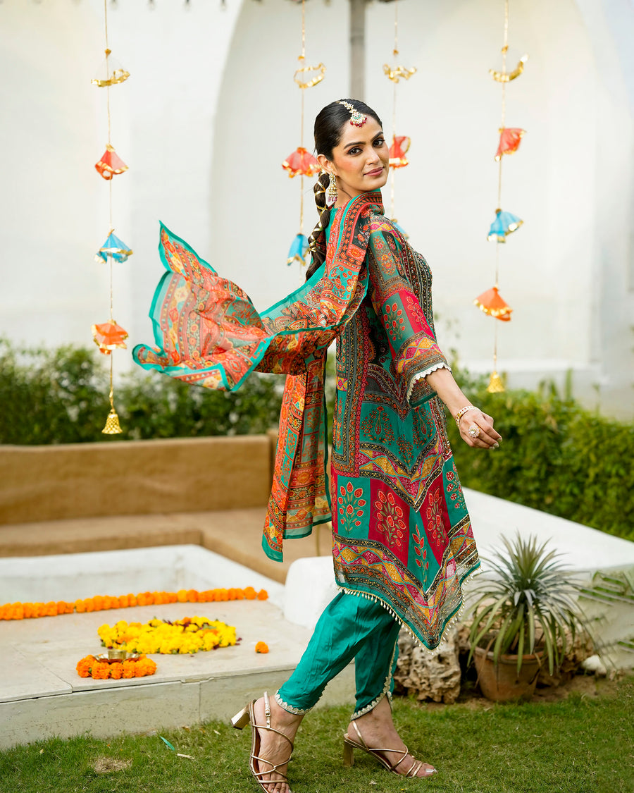 Green Rani phool suit set