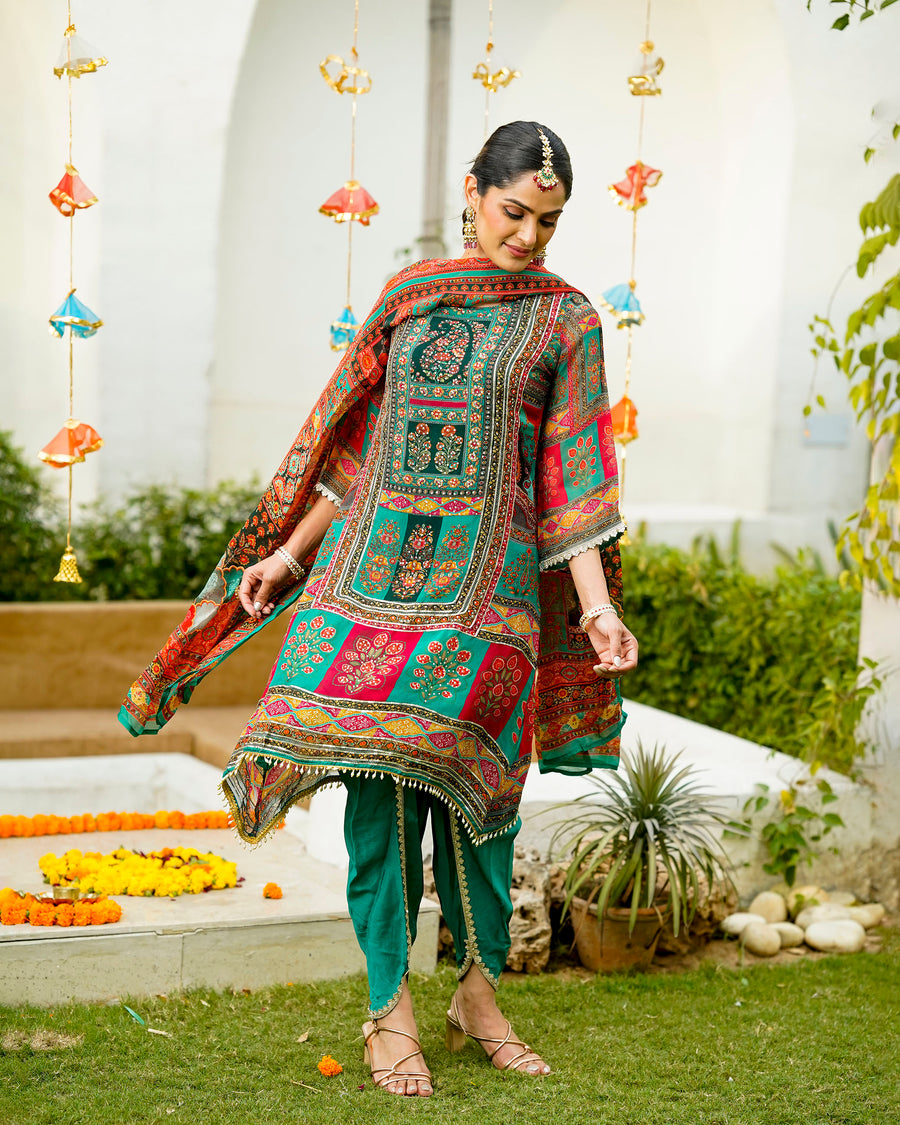 Green Rani phool suit set