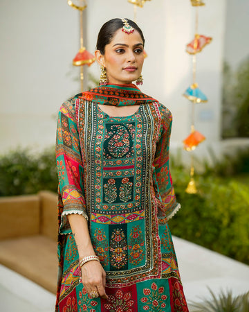 Green Rani phool suit set