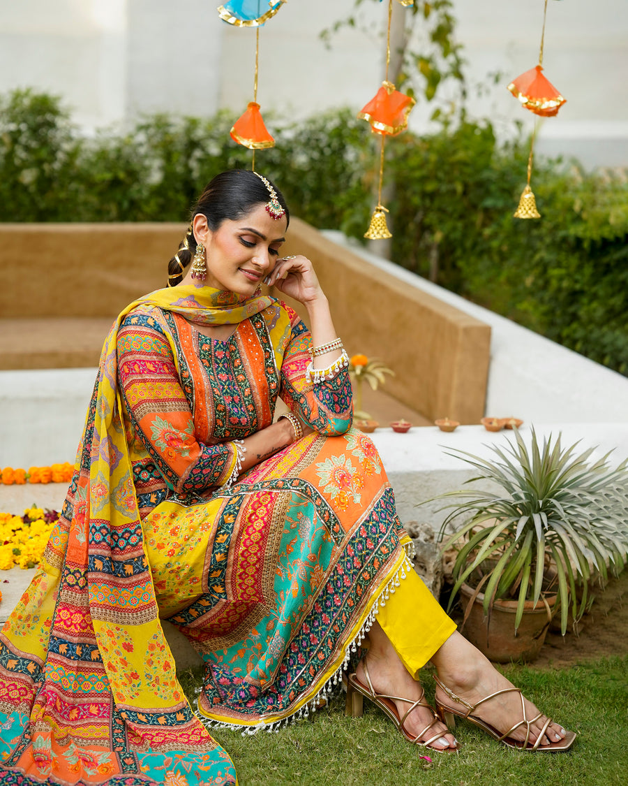 Mashnoor Mustard Floral suit set