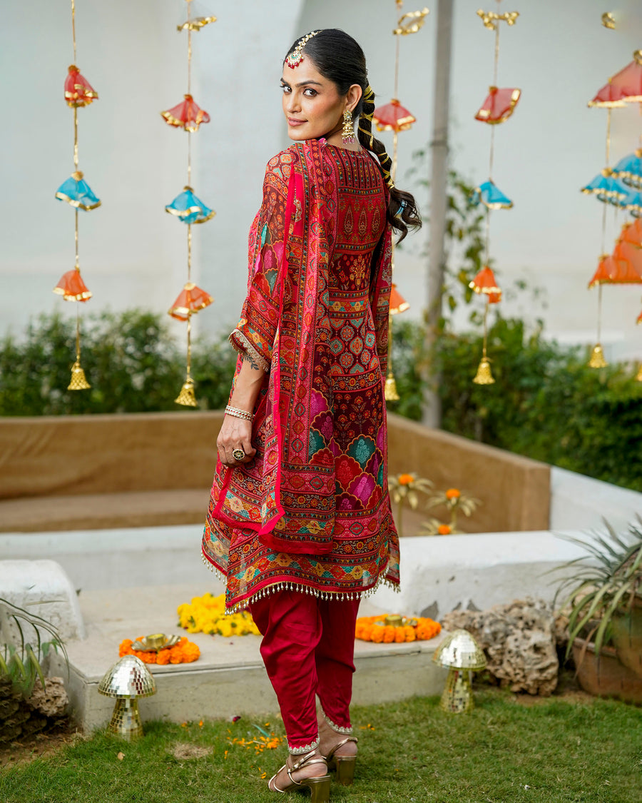 Crimson red tulip suit set