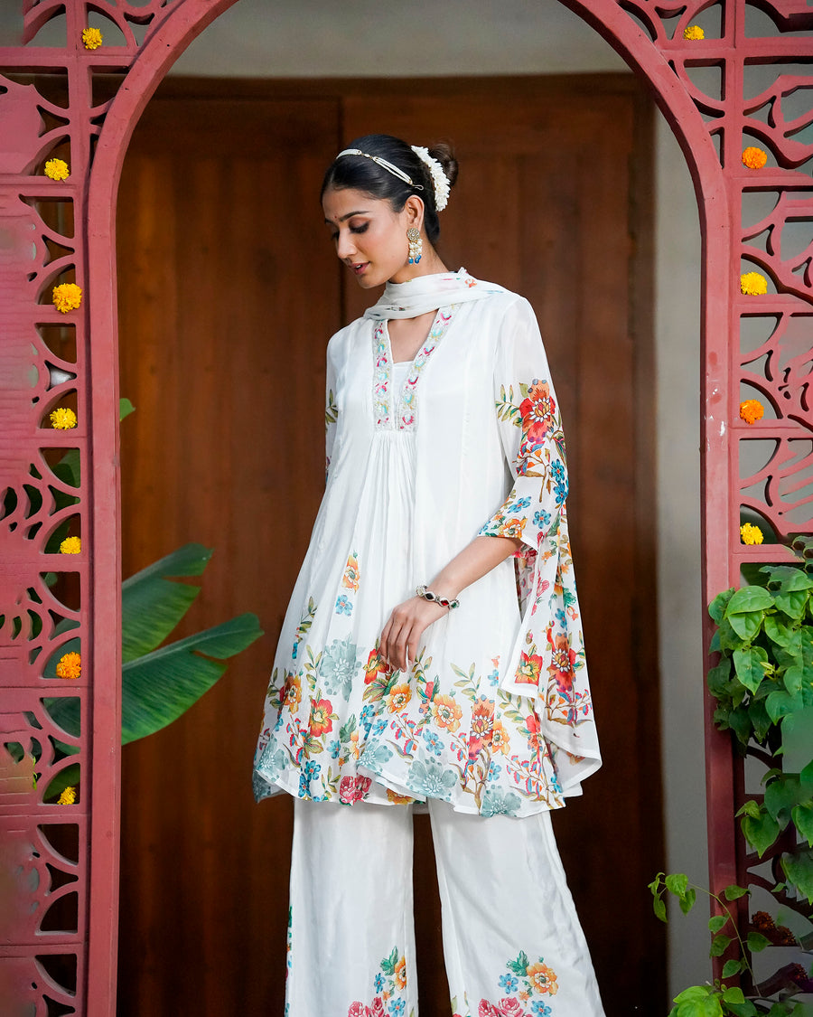 Ivory White floral suit set