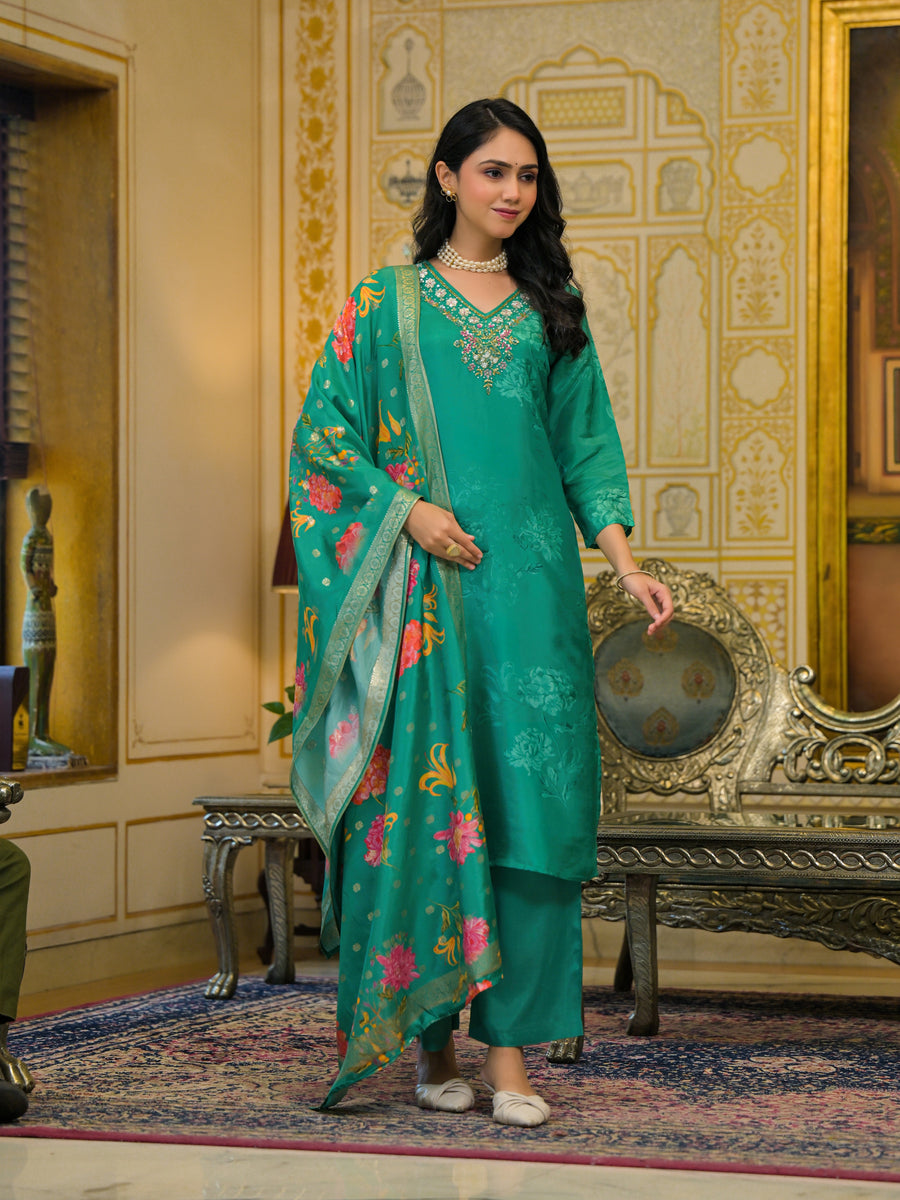 Emerald green organza suit set