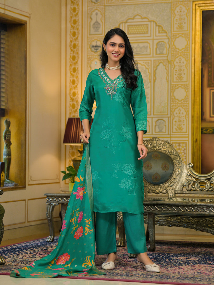 Emerald green organza suit set