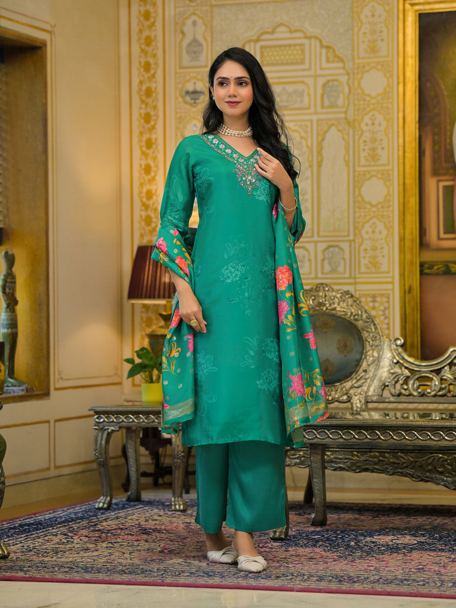 Emerald green organza suit set