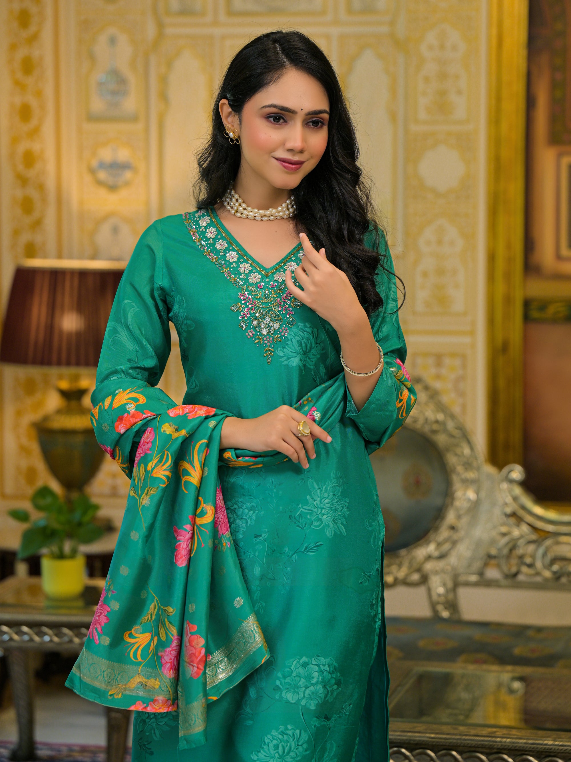 Emerald green organza suit set