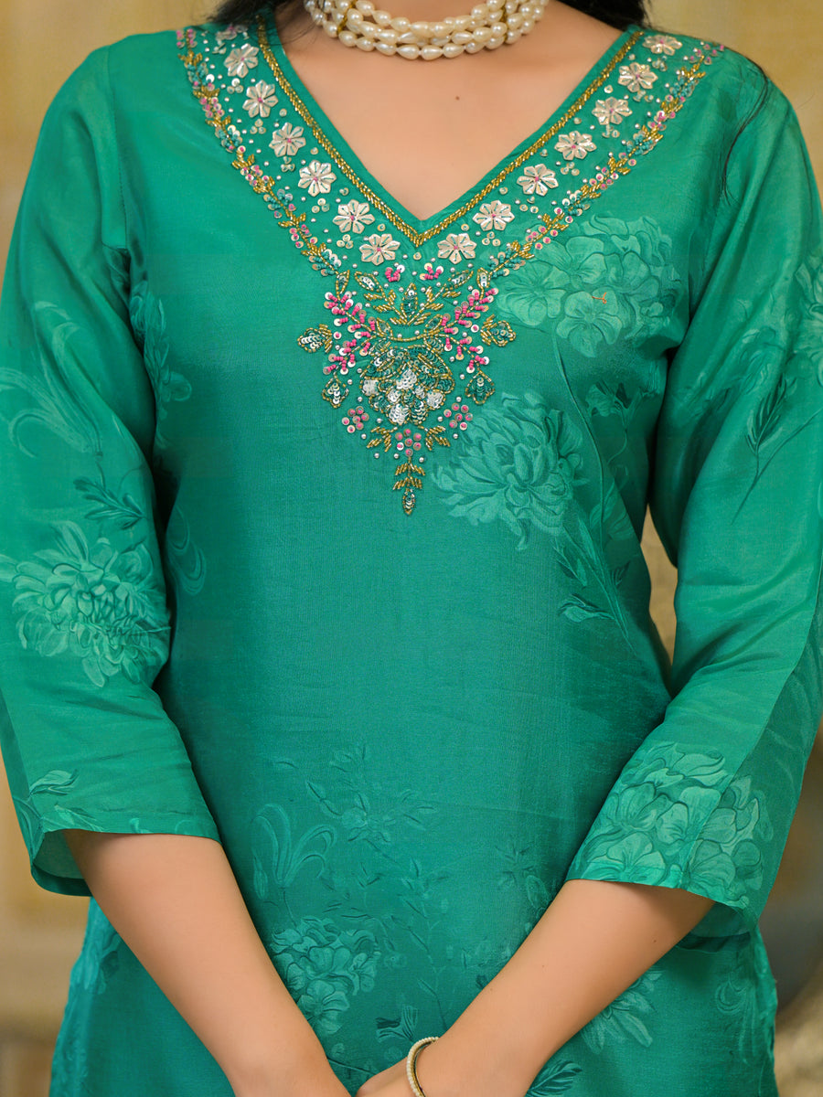 Emerald green organza suit set