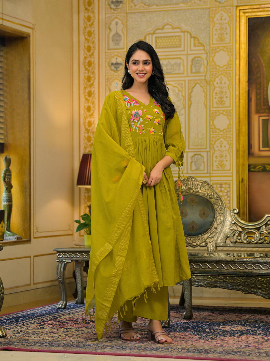 Olive green malchanderi suit set